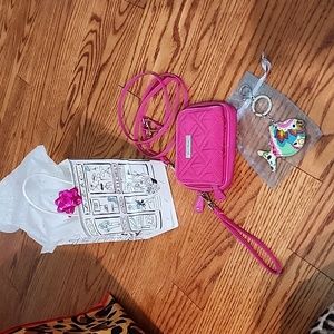 New Vera Bradley hot pink wristlet/wallet/purse & fish keychain W/giftbag&pouch